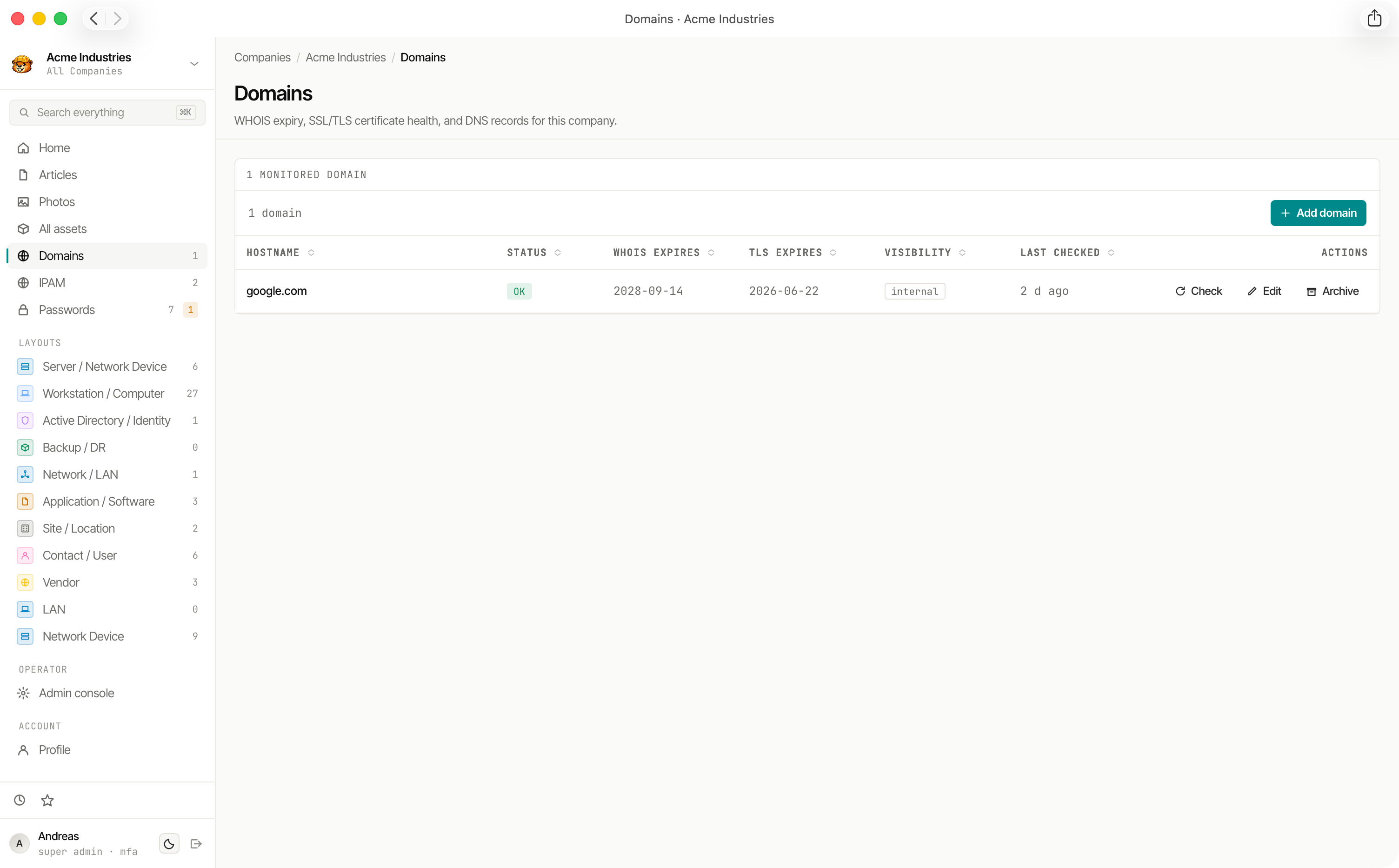 Domain & SSL Monitor