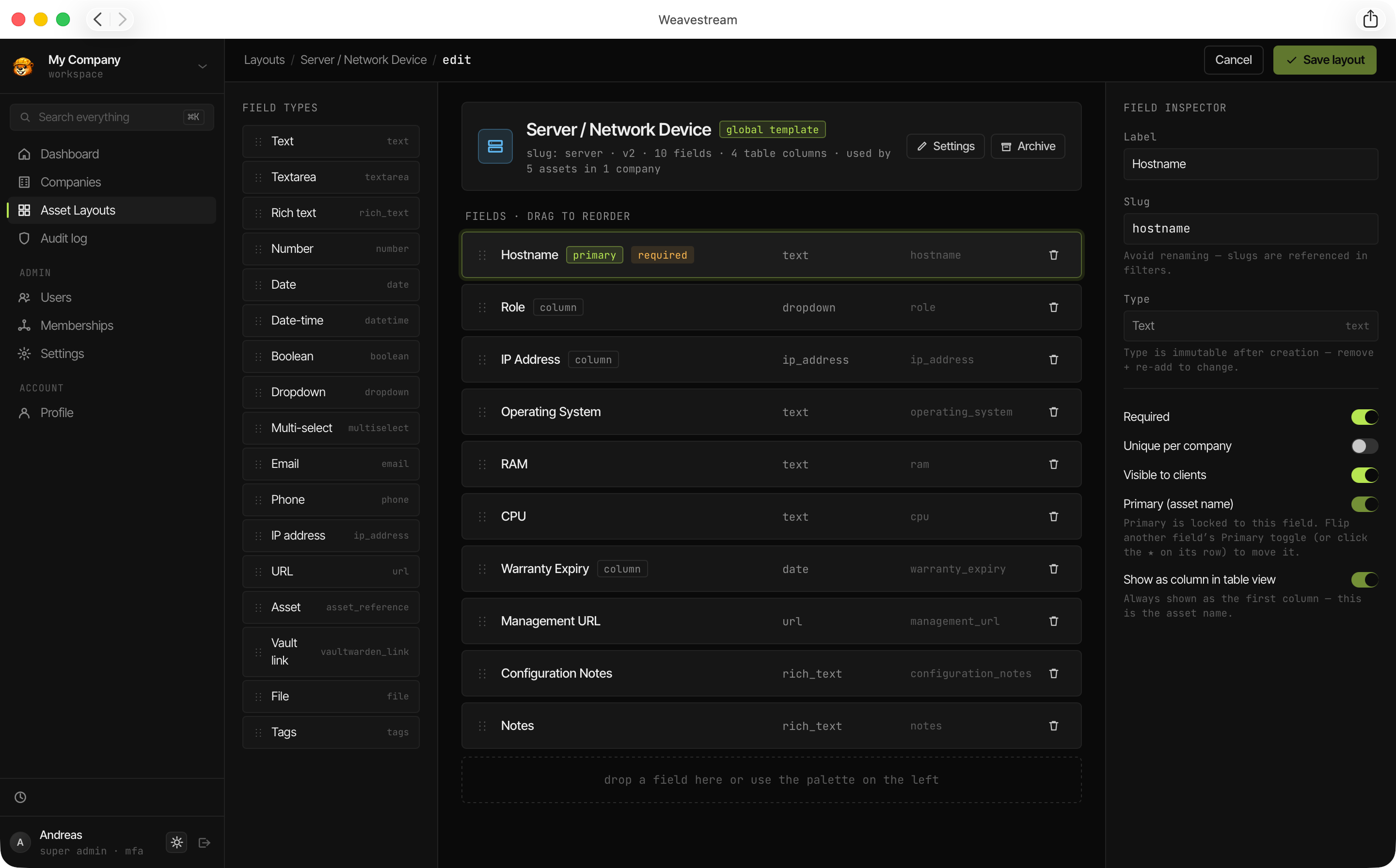 Asset Layout Editor